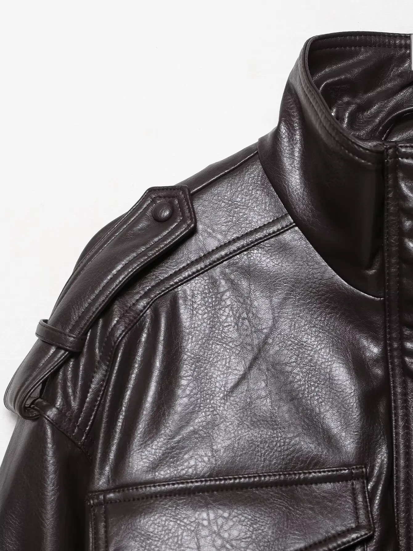 Women's Large Pockets Leather Shortjacket Coat Turn-Down Collar Long Sleeve Zipper Coats Autumn Winter Ladies Casual Streetwear