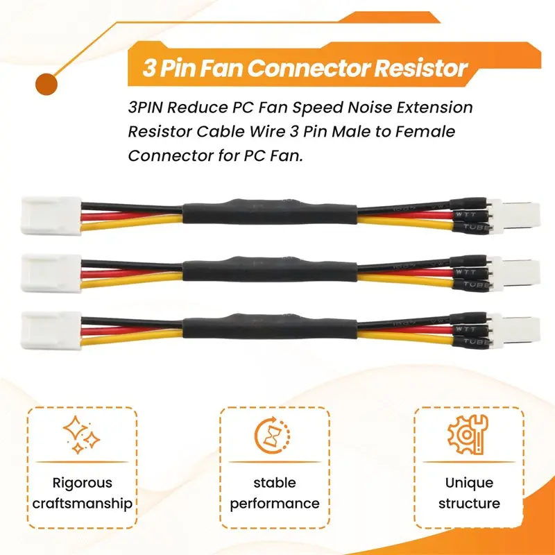 A01E-10PCS 3PIN PC 팬 속도 감소 소음 연장 저항 케이블 와이어 PC 팬용 3핀 남성-여성 커넥터