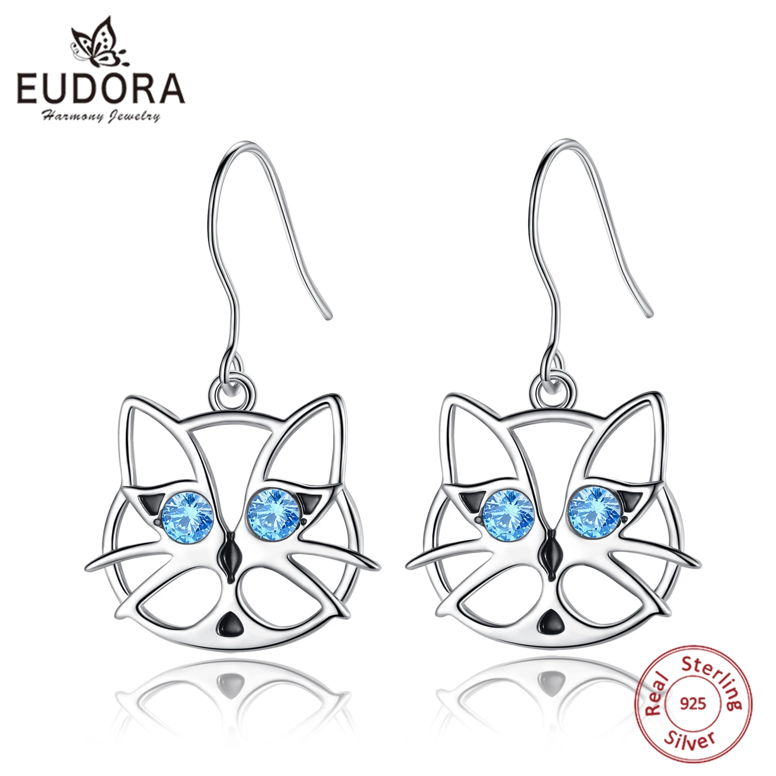 

Eudora 925 Sterling Silver Animal Cat Earrings for Women Handmade Designer Cat Drop Earrings Fine Jewelry Valentine's Day Gift