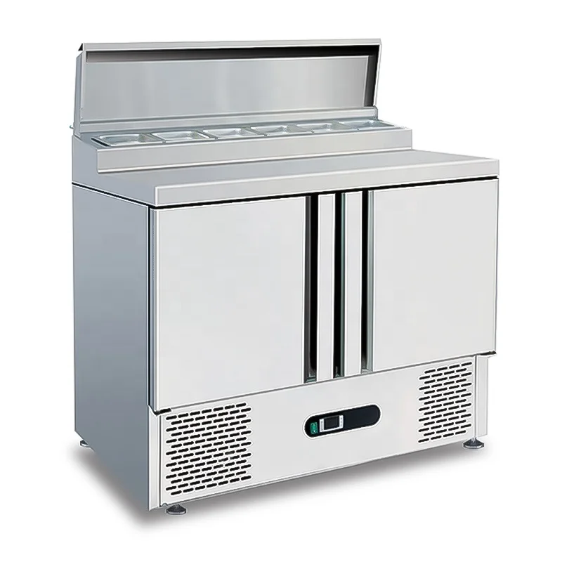 1.8m Commercial Restaurant Kitchen 2 Door Fridge Food Sandwich Pizza Prep Tables Refrigerator Stainless Steel