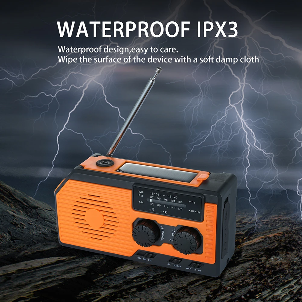 2000/5000mAh Emergency Weather AM/FM NOAA  Radio Solar Panels Hand Crank Reading Lamp Power Bank SOS Alarm for Camping Hiking