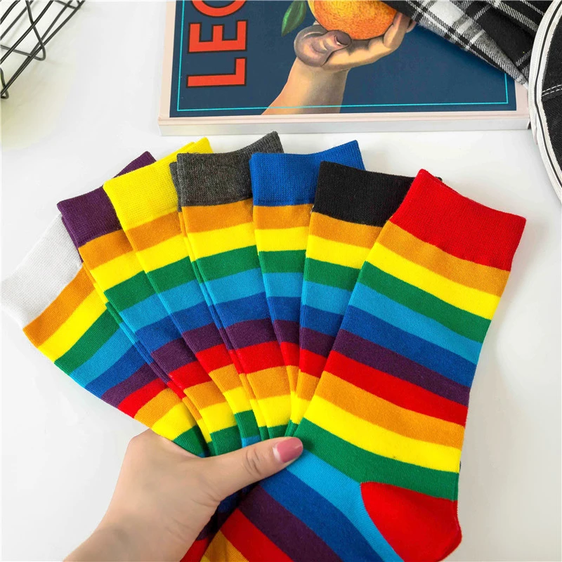 Colorful Rainbow Striped Cotton Sport Socks