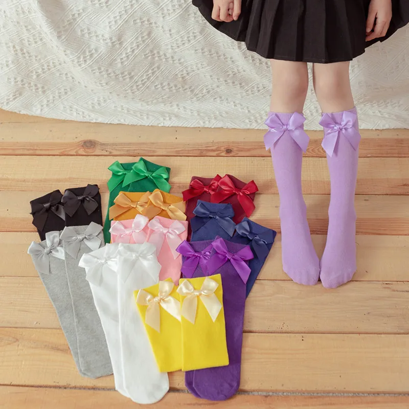 Children leg warmers children's leg warmers pure color bowknot kids heap stocking wear before and after bow straight heelless stockings girl legwarm