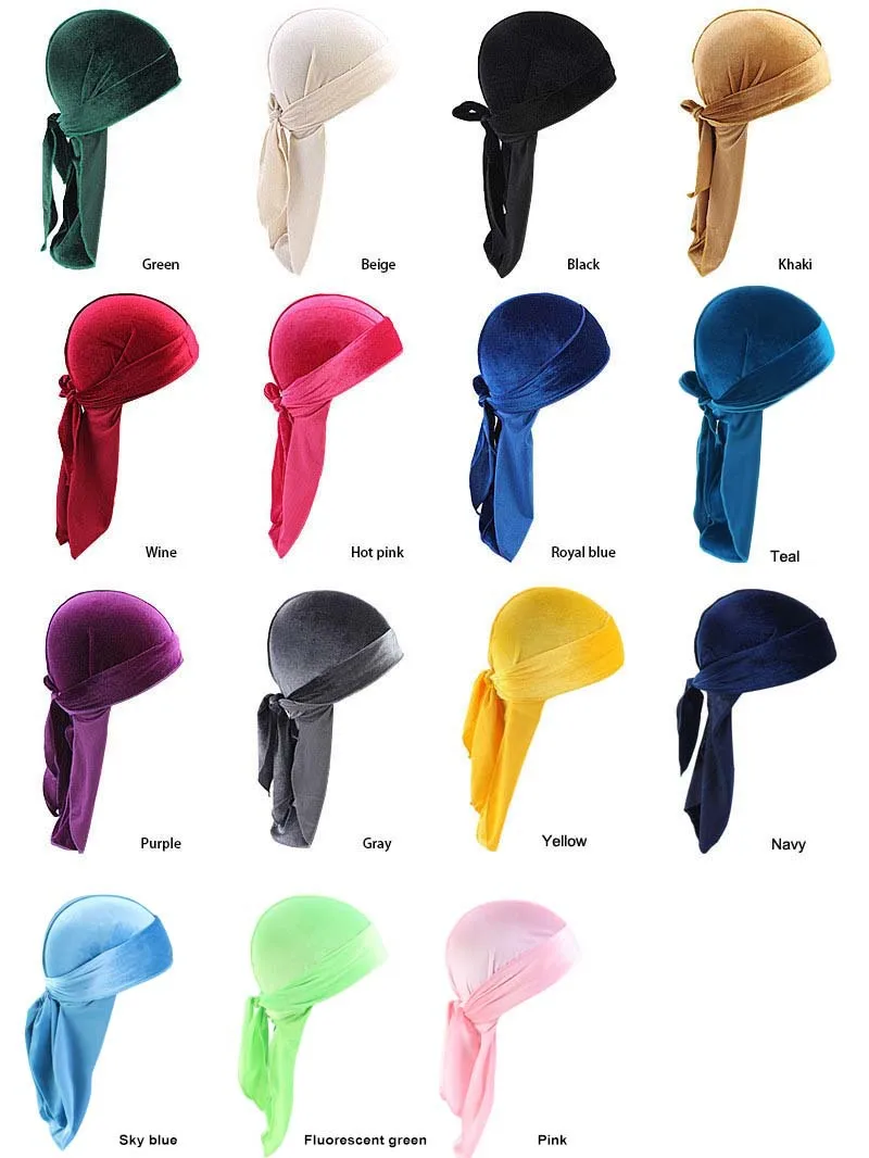 Vintage Samt Durag Einfarbig Lace Up Kopf Wraps Weiche Bandana Elastische Turban Kappe Bequeme Radfahren Hüte Für Frauen & Männer – Detail 2