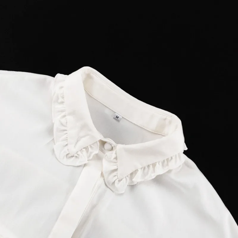 Camisas sueltas con volantes para mujer, primavera 2025, camisa blanca de cuello alto de manga larga para mujer, camisa informal de calle de gran tamaño para mujer