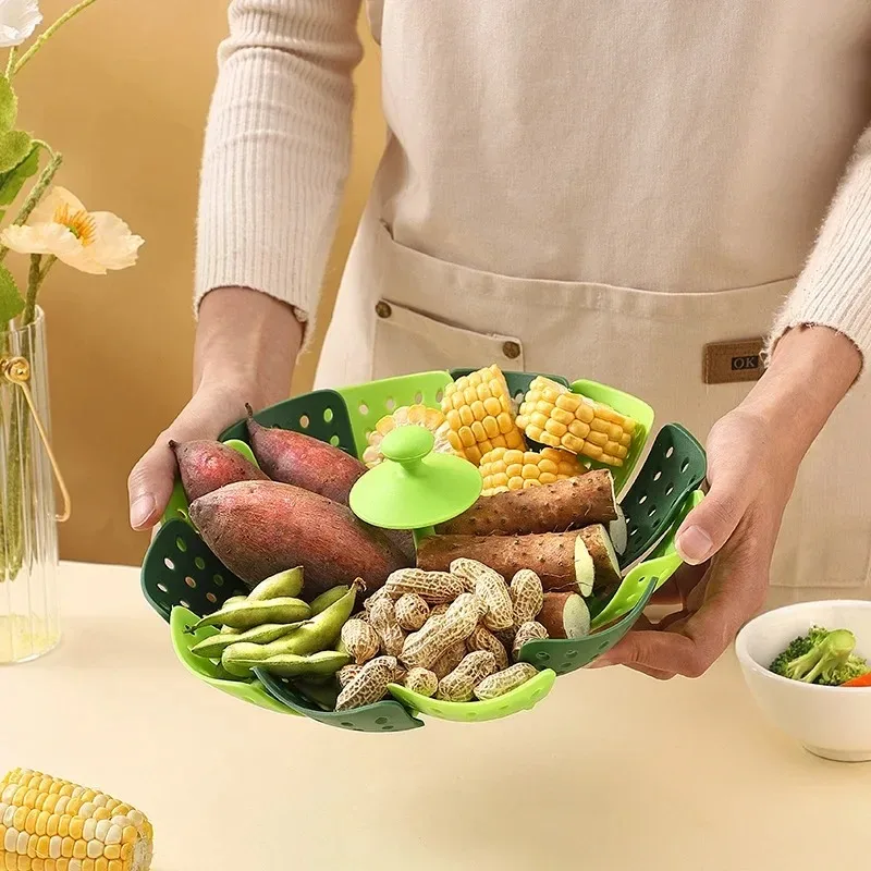 Plastic Folding Lotus Steamer Food Grade Steaming Rack Fruit Baskets Kitchen Storage Racks Vegetable Vapor Cooker Dish Cookware