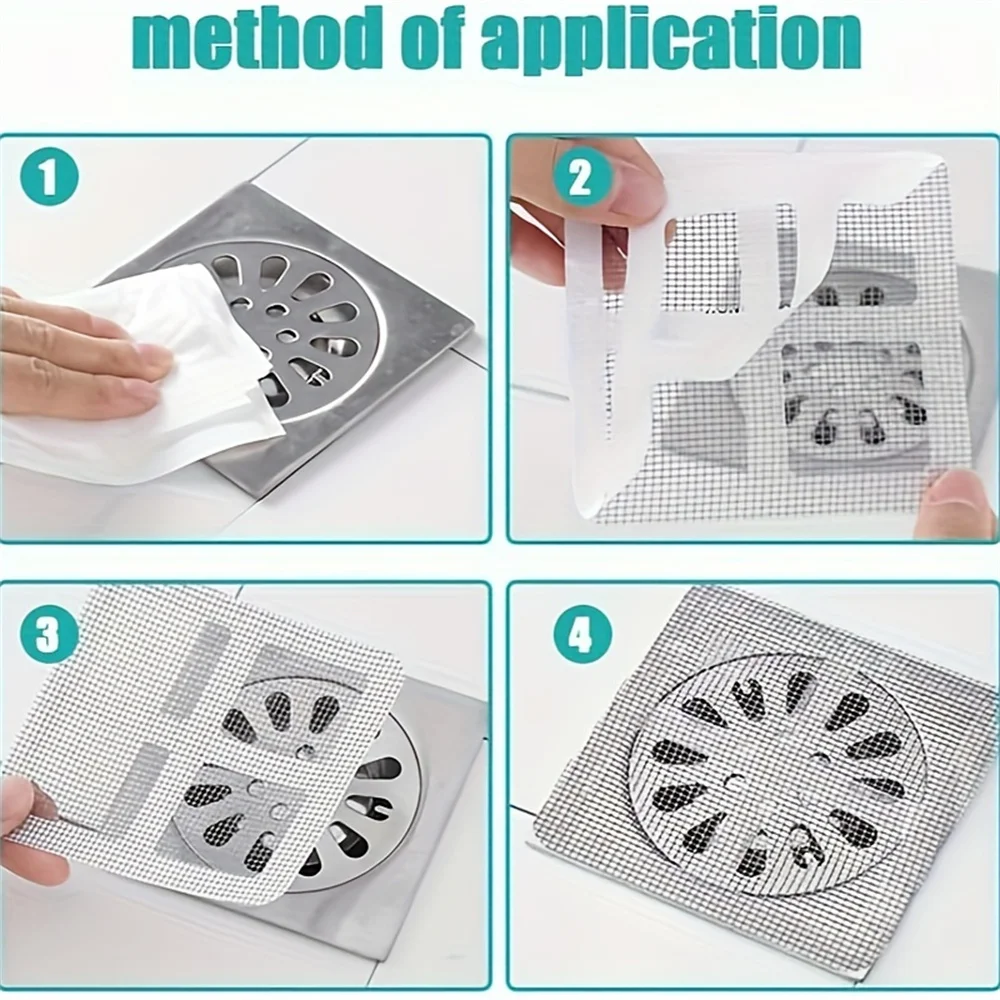 30pcs Disposable Hair Drain Stickers Disposable Shower Drain Hair Catcher Mesh Stickers Bathroom Bathtub Laundry Kitchen