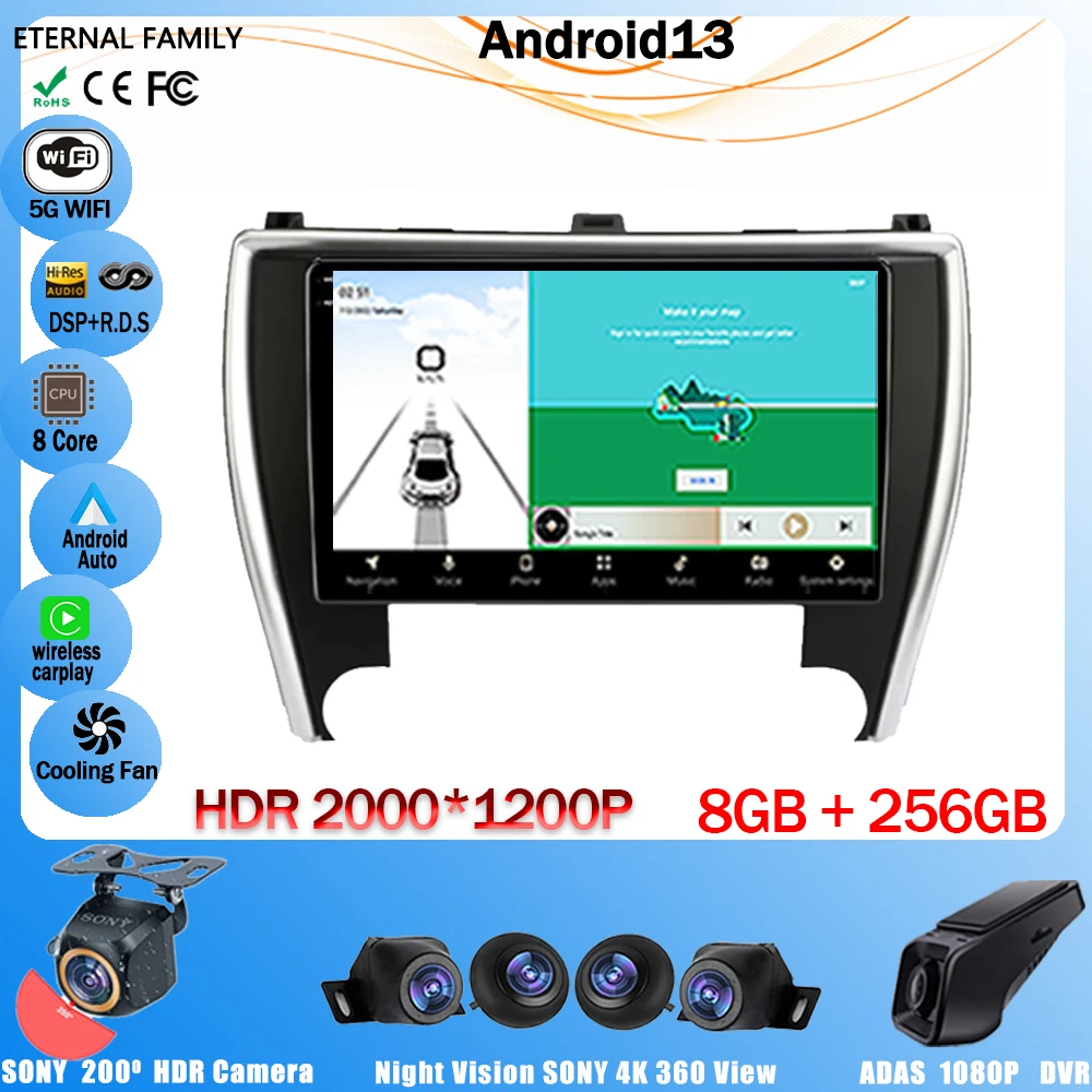 

Android 13 автомобильный DVD для Toyota Camry 7 XV 50 55 2014 - 2017 автомобильное радио стерео Мультимедийный плеер GPS навигация 4G WIFI BT No 2Din