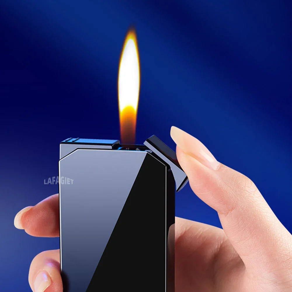Dual Flame Butane Gas Lighter Outdoor Windproof Blue Fire Turbo Jet Flame Cigar Lighter Gradient Creative Men Smoking Gadgets butane gas lighter cigarette lighter