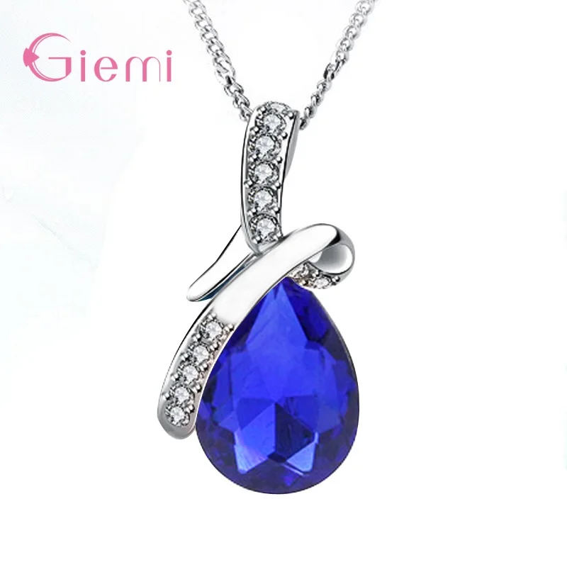 925 Sterling Silver Colorful Cubic Zirconia Waterdrop Pendant Necklace Women Girls Wedding Party Jewelry pendant necklace,silver necklace,silver pendant