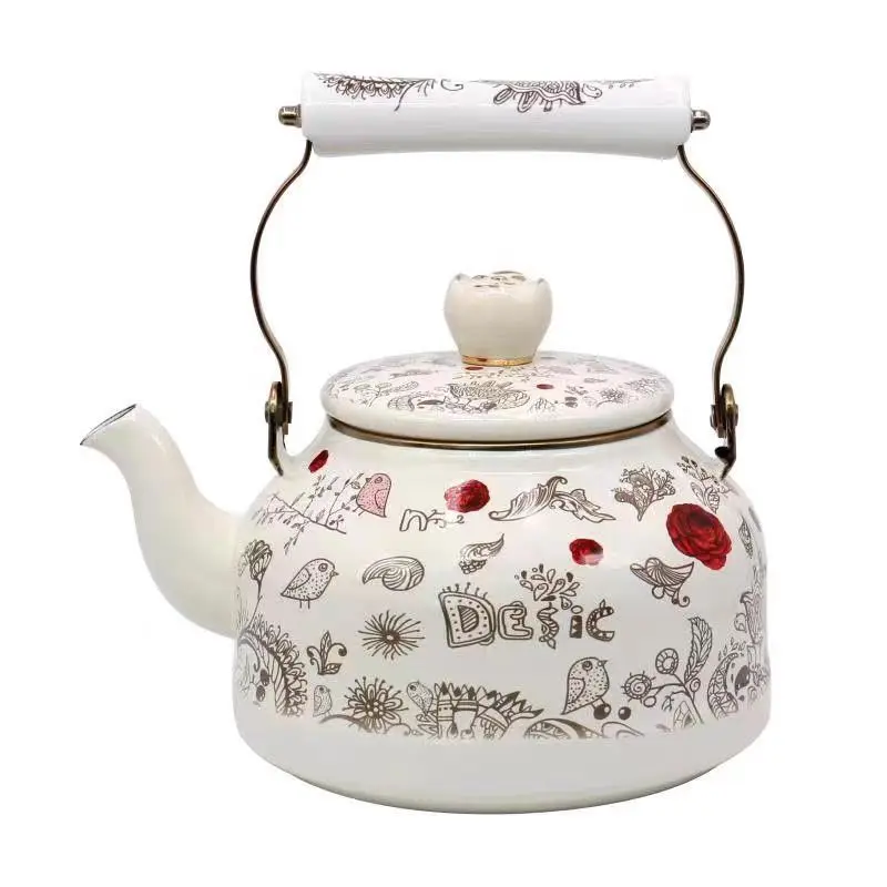 Enamel Kettle 2.5 Liter Boil Kettle Kitchen Cookware Milk Tea Make Flower Tea Coffee Milk Water