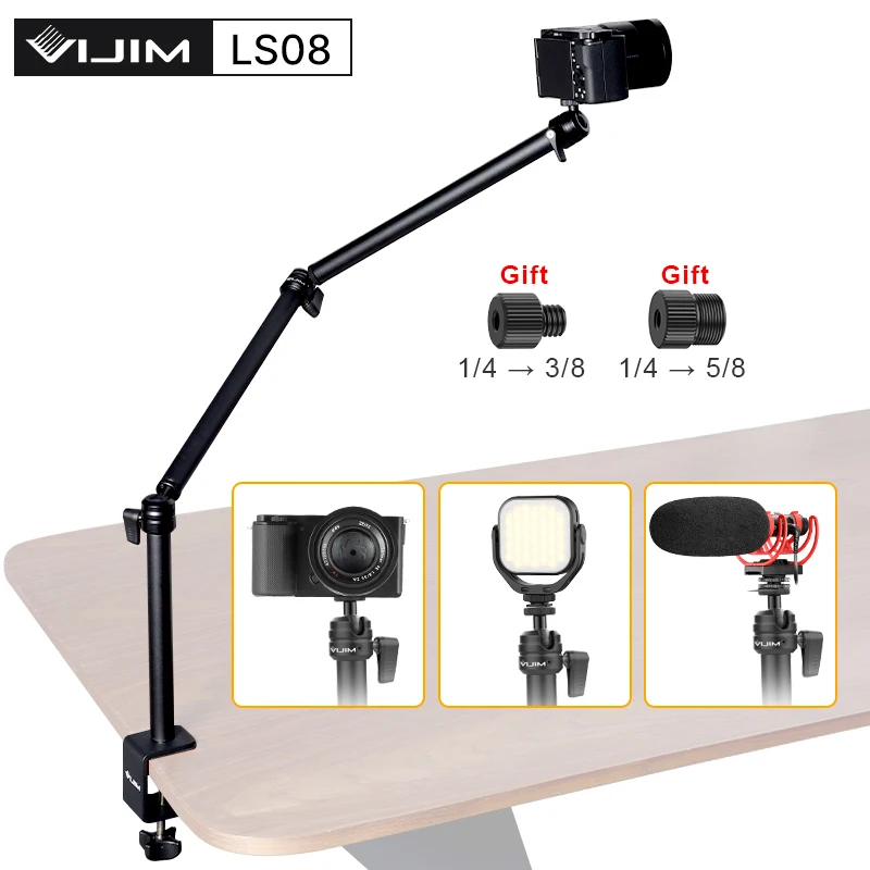 Light Stand VIJIM LS08 04 06 Desk Mount C-clamp Flexible Arm Extend With 360&deg; Ballhead Mic Ring Light Bracket