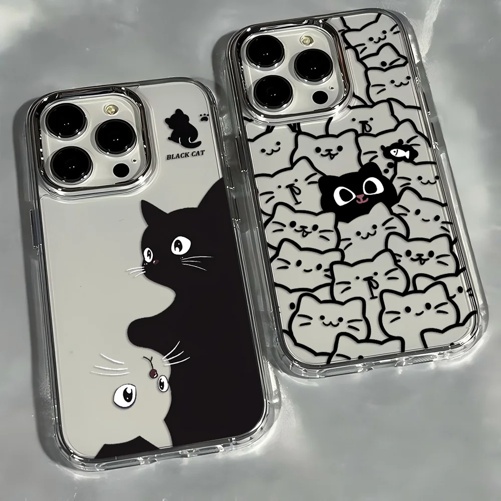 Adorable Black Cat Cartoon Transparent Phone Case - Soft Silicone TPU Back Cover