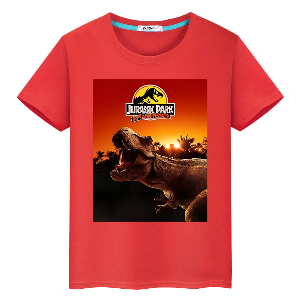 

Jurassic Park Summer 100%Cotton T-shirt boy Dinosaur Tops y2k one piece Kawaii Anime Tees Jurassic World Short kids clothes girl