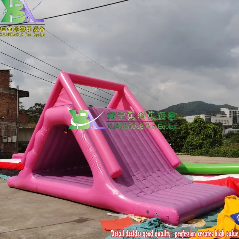 

Pink&Purple Ocean Water Park Trampoline Inflatable Water Sports , Floating Triangle Water Slide For Kids&Adults