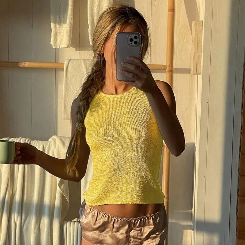 Knit Sweater 2 Piece-Set Mini Skirt For Women Pullover Sleeveless Fashion Sexy Top And Skirt Sets Solid Knitwear Outfits