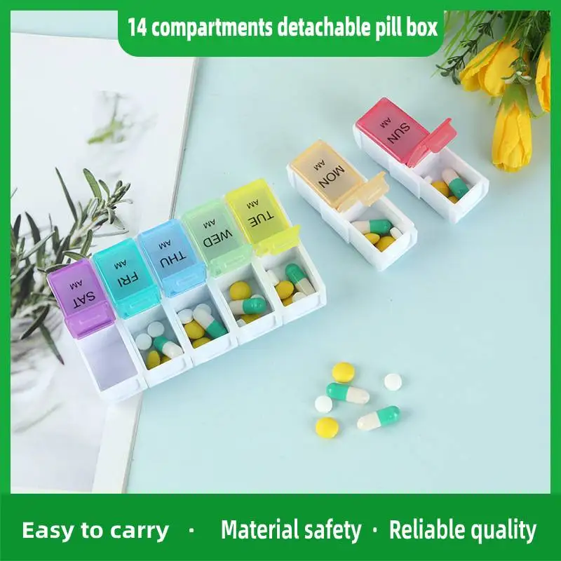 

7 Days Tablet Pill Box 2 Row 14 Squares Medicine Storage Boxes for Travel Business Portable Tablet Organizer Container Bag