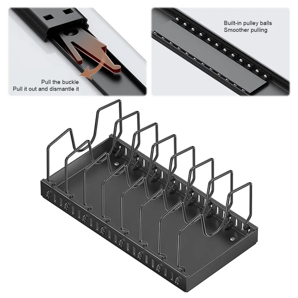1Pcs Kitchen Pots Pans Organizer with 8 Adjustable Dividers Sliding Lid Holder Pan Rack Slide Out Pot Pan Organizer for Pot Lid