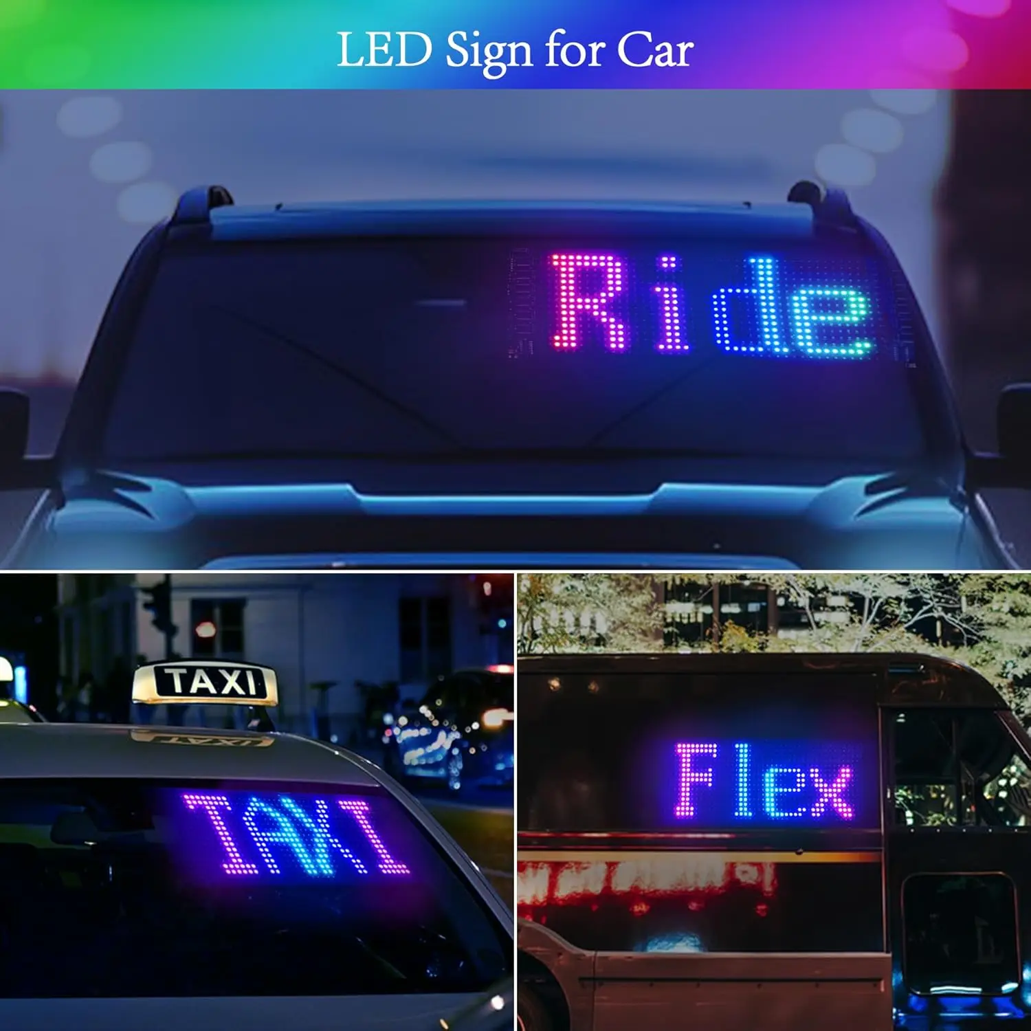 LED Sign for Car APP Control Custom Programmable LED Sign Taxi Driver Business Holidays Scrolling Display Flexible Matrix Panel