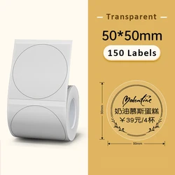 Vibrant Waterproof Self-Adhesive Label Stickers - Colorful White Transparent Price Tag Thermal Paper (Transparent 50x50mm)