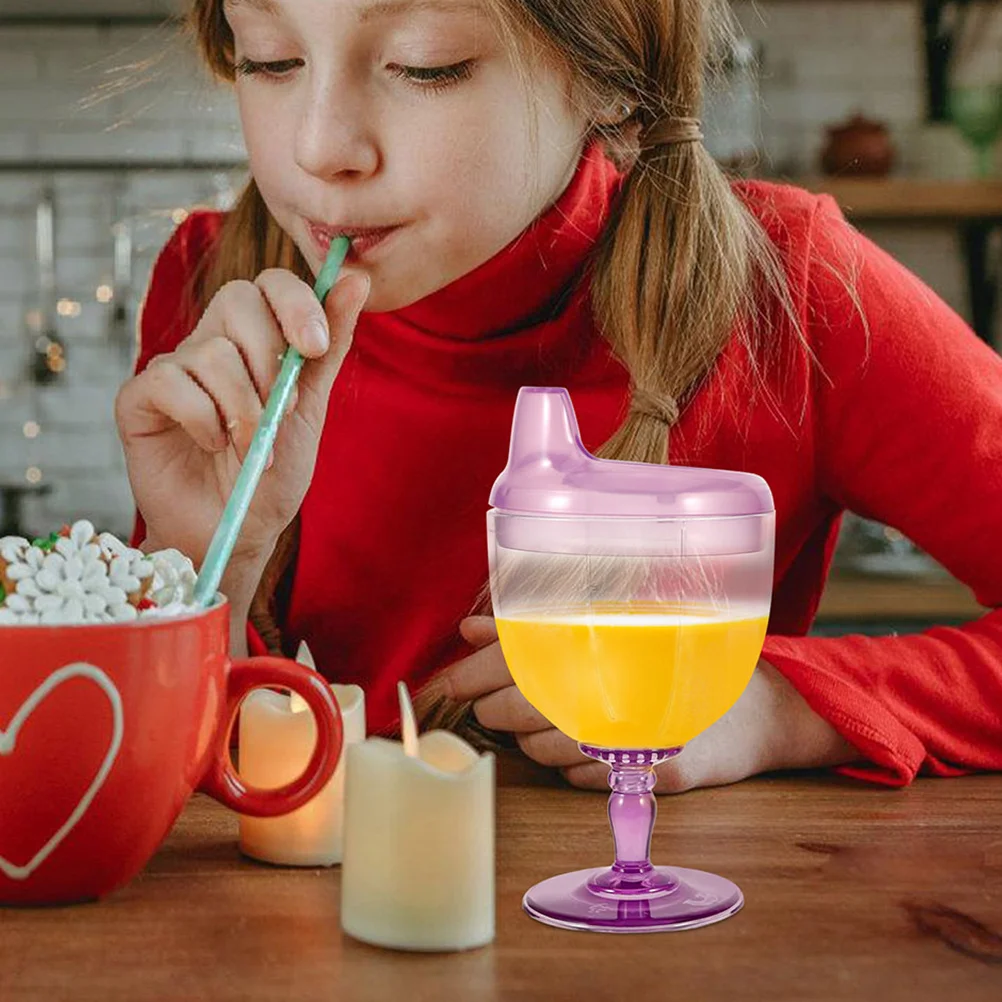 2Pcs 180Ml 투명 플라스틱 용 컵 생생한 색상 어린이 친화적인 크기 주스 마시는 컵용 흘림 방지 디자인