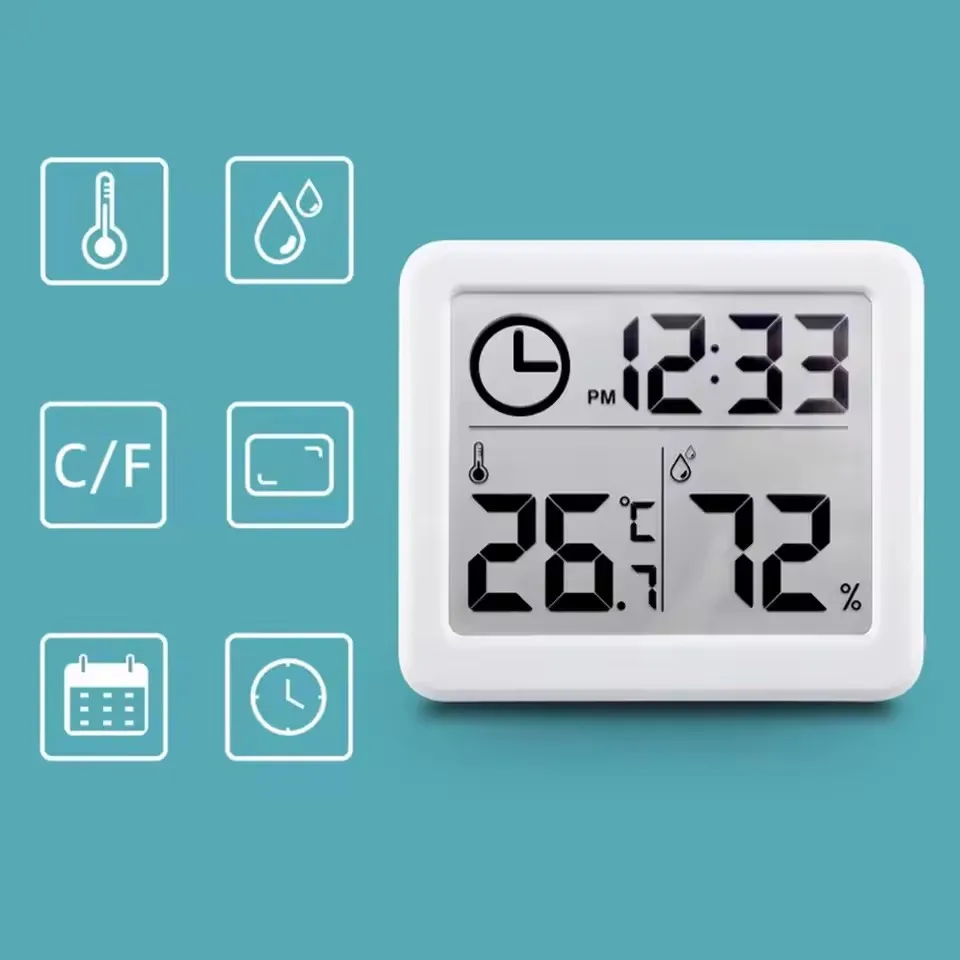 Digital Thermometer Hygrometer LCD Wall Clock
