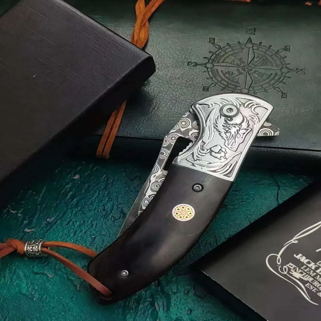 Damascus steel outdoor folding knife defense knife field knife high hardness sharp wilderness survival folding fruit knife 5