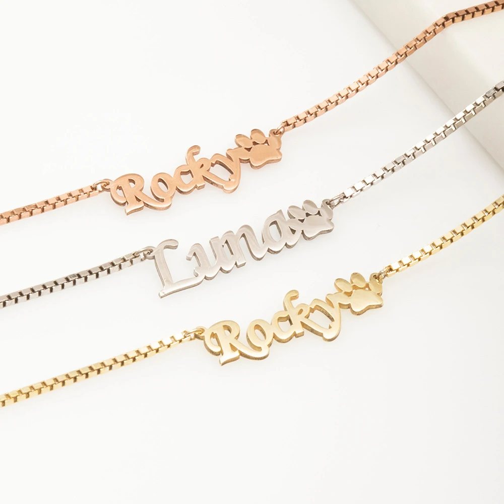 

Custom Dog Paw Name Necklace Personalized Nameplate Choker Necklaces for Women Children Jewelry Handmade Birthday Gifts