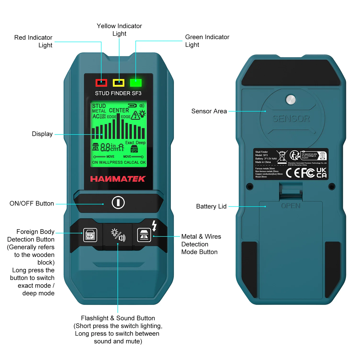 HANMATEK SF3 4 in 1 Stud Finder Wood Studs Metal Detecion Detection of live cable Metal Measurement Finder Wall Detector Scanner 2