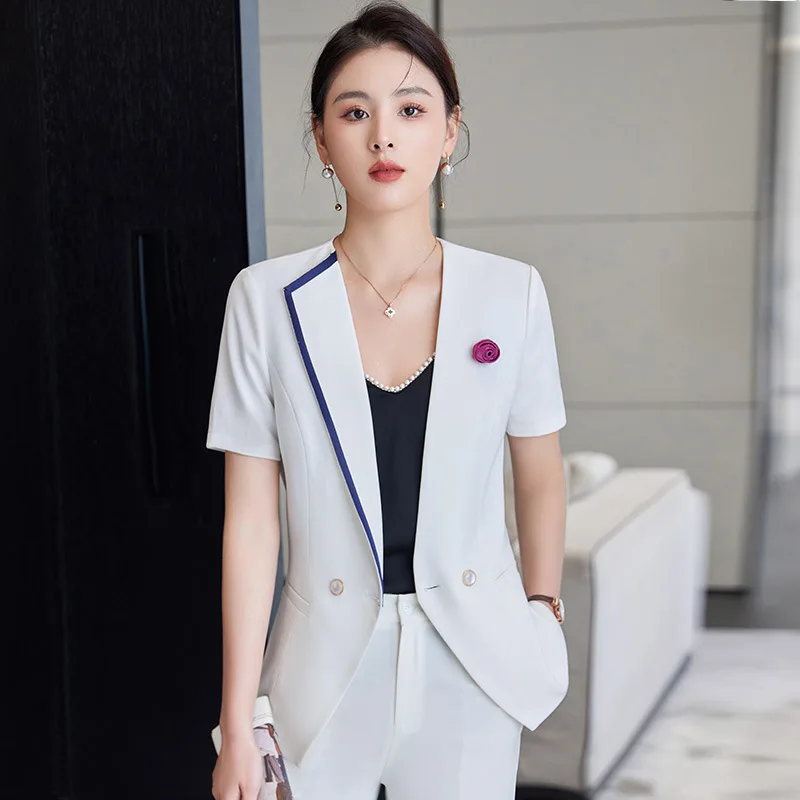 

Summer Elegant Formal Business Suits with Pants and Jackets Coat OL Work Wear Ladies Professional Pantsuits Blazers Trousers Set