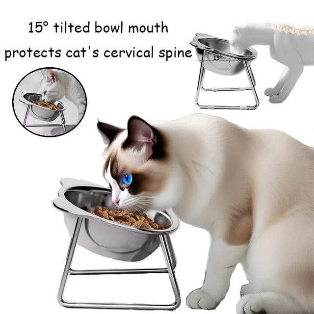 15° Tilted Cat Bowl, Elevated Cat Bowls - for Small Cats/Dogs,Indoor Stainless Steel Anti-Vomiting Pet Bowls,Spine Friendly 2