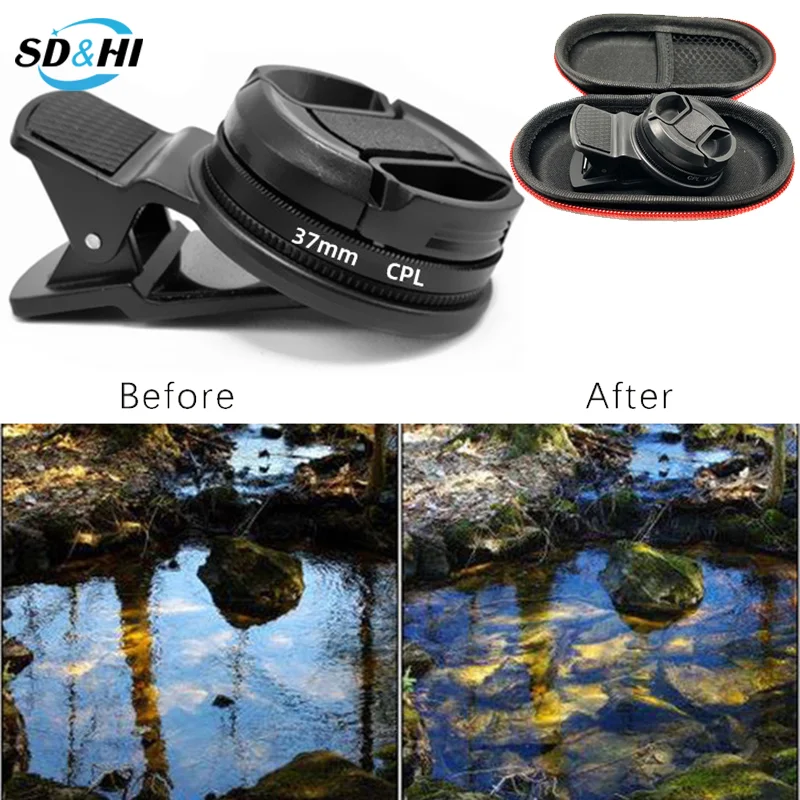 37/52MM Universal CPL Filter Circular Camera Black Accessories With Clip Portable Professional Phone Polarizer Wide Angle Lens