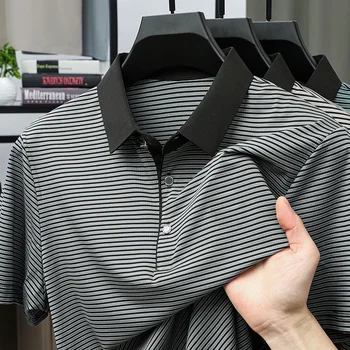 TFETTERS Brand 2025 Summer Oversized T-shirts Men Soft Thin Striped Short Sleeve Lapel Collared Tshirt Man Designer Clothes 1 TFETTERS Brand 2025 Summer Oversized T-shirts Men Soft Thin Striped Short Sleeve Lapel Collared Tshirt Man Designer Clothes 1