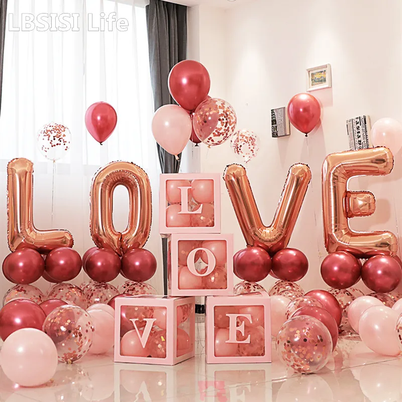 

LBSISI Life 4pcs Transparent Balloon Boxes Proposal Valentine's Day Wedding Baby Shower Confession LOVE Surprise Box 30*30*30cm
