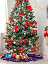  Christmas Snowflake Purple Tree Skirt Seasonal Tree Mat Holiday Party Supplies Ornament Indoor Outdoor Tabletop Xmas Decoration 