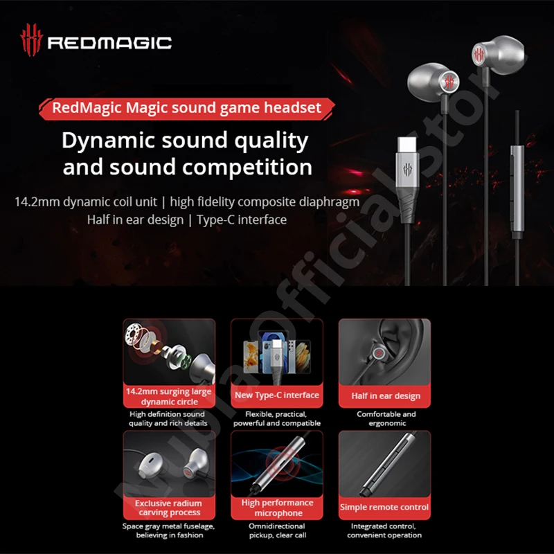 Nubia Redmagic Magicsound Fone de Ouvido Wh4008 Tipo-c 3.5 mm com Fio Fone de Ouvido 14.2 mm Diâmetro do Motorista - Image 3