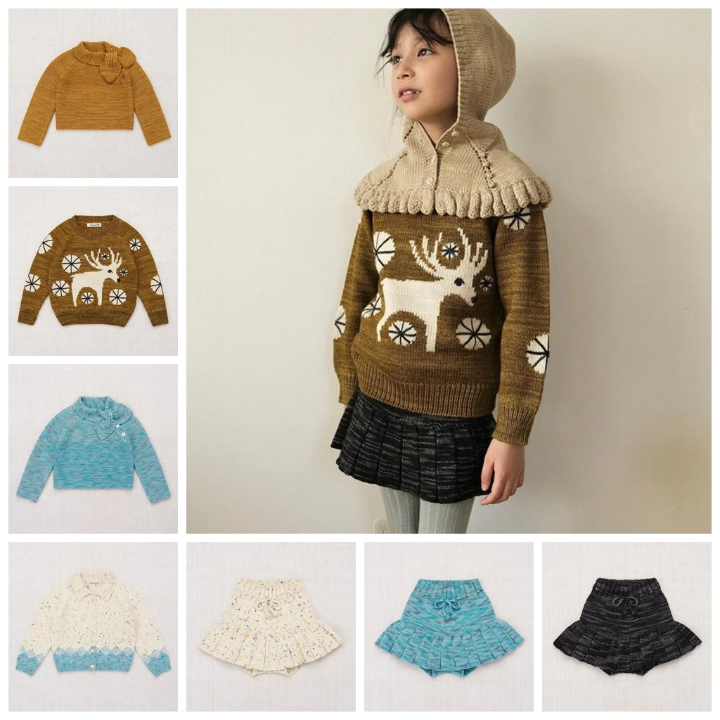 

Children's Sweater Autumn-Winter Vintage Style Girls' High Precision Heavy Industry Knitted sweater Segment Dyed Half Skirt Set