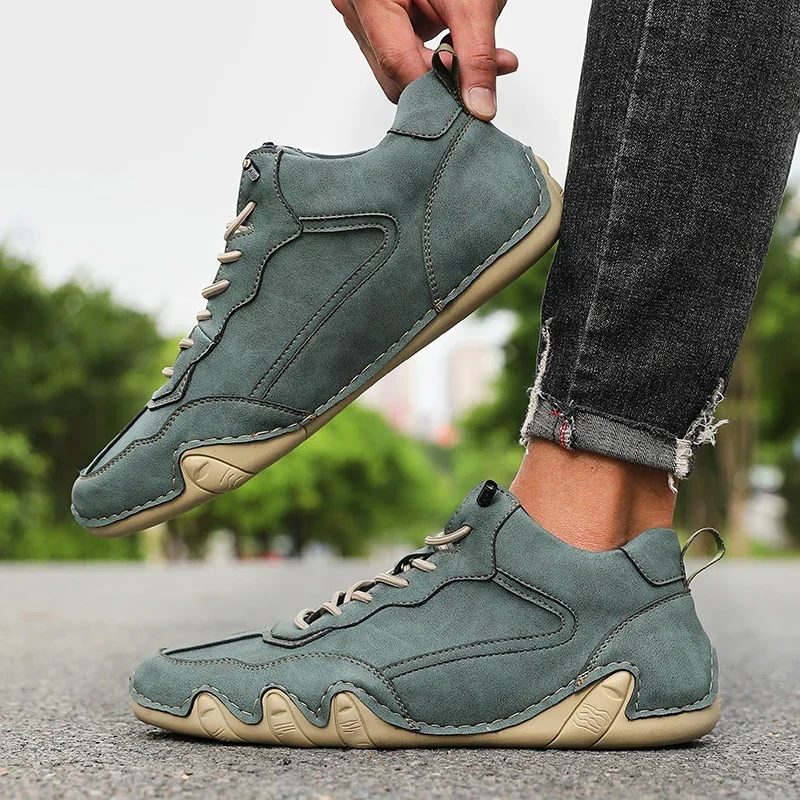 New Retro Men's Nude Boots Fashionable Comfortable Soft Sole Shoes 2025 High Top Breathable Rubber Luxury Brand Motorcycle Boots