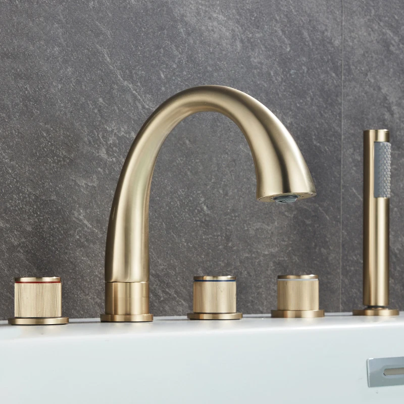 Brushed Golden Bathroom Faucet Black Bathtub Shower Faucet Set Pull Out Shower Sprayer Black Chrome Bath Shower Mixer Tap 4