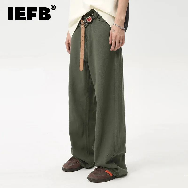 

IEFB Japan Style Male Jeans Loose Zipper Wide-leg Washed Casual Denim Pants New High Street Summer Trendy Trousers 2024 9C6097