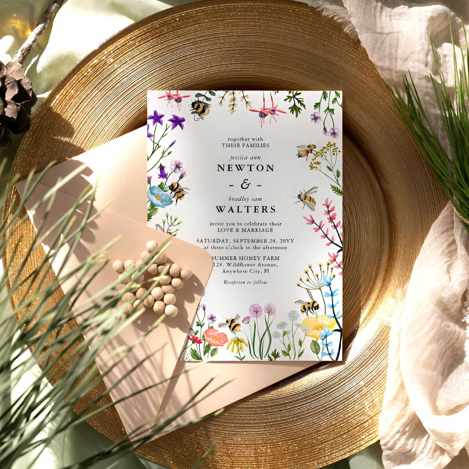Country Wedding Invitation Personalized Wedding Invitation Card Invitations for Elegant Wildflowers 20pcs