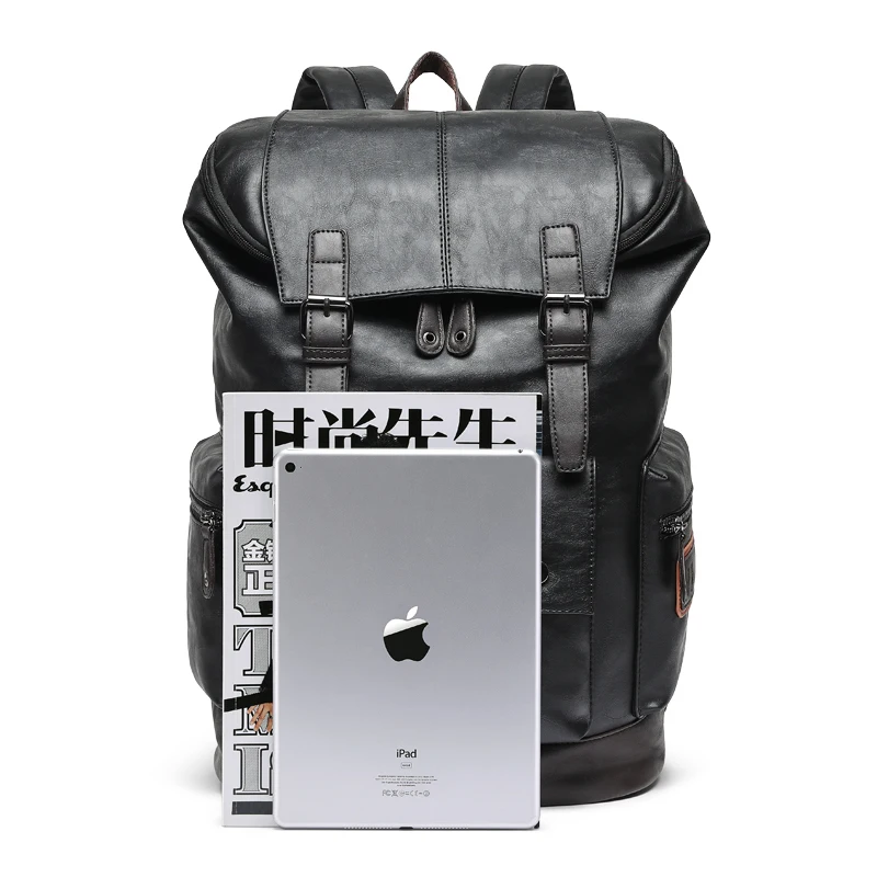Mens Backpack Men Pu Leather Backpack Men's Large Antitheft Travel Backpack Laptop Bag Black Bagpack Boy Big School Male Business Shoulder Bag