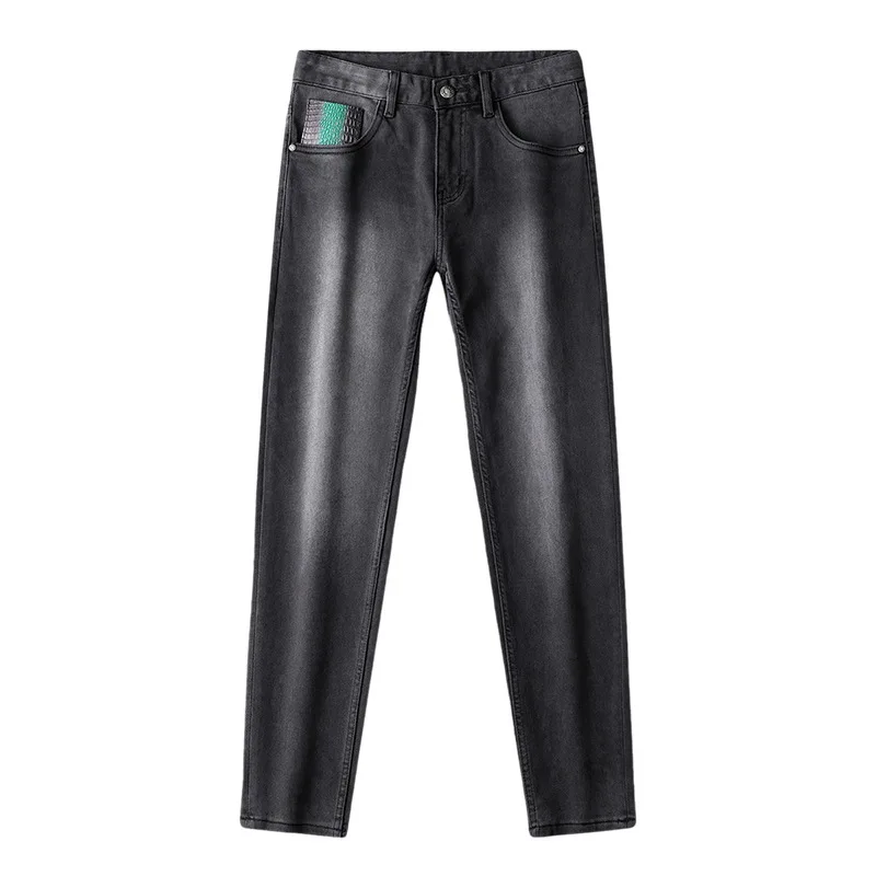 2024 autumn and winter Grey jeans men's thick elastic trend slim fit skinny casual all-match high-end and fashionable pants 5