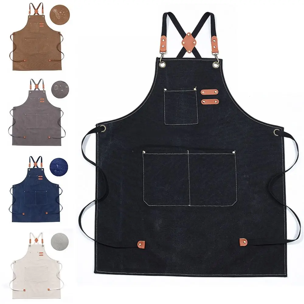 Waterdrop Resistant Thicken Canvas Apron Antifouling Barista Apron Kitchen Restaurant Worker Barber Carpenter Florist Apron