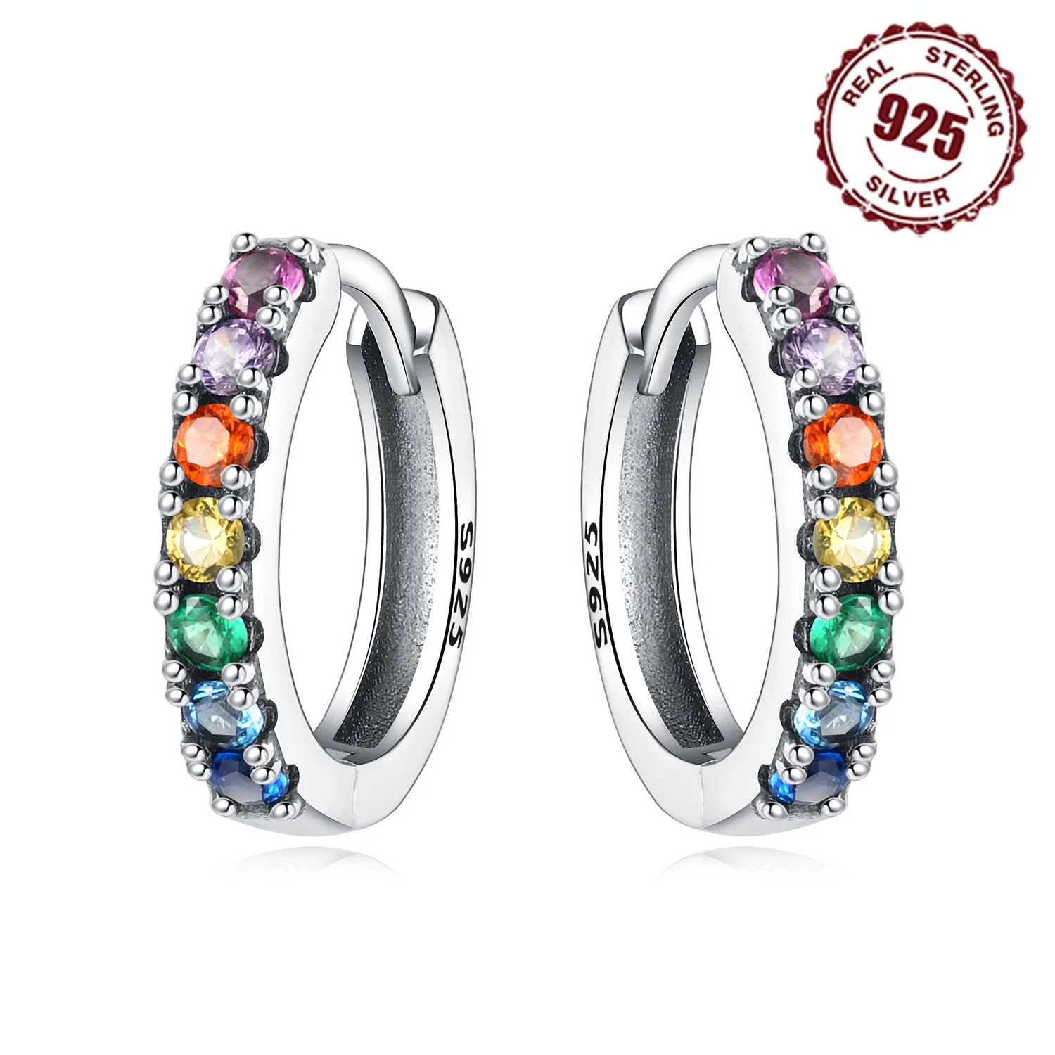 Sterling Silver Rainbow Series Hoop Earrings For Women 925