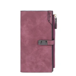 Elegant Women's Long Wallet with Magnetic Buckle - Premium Card Holder and Zippered Purse (Dark red)