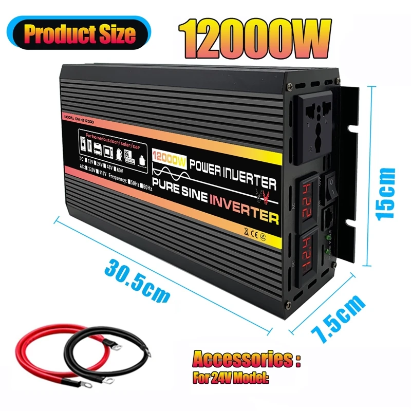 Sine Wave Inverter Power Inverter 10000/12000W Pure Sine Wave DC12V-220V Converter