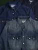 Amekaji Vintage Style Western Cowboy Denim Shirt Workwear Casual Long Sleeve Top for Men