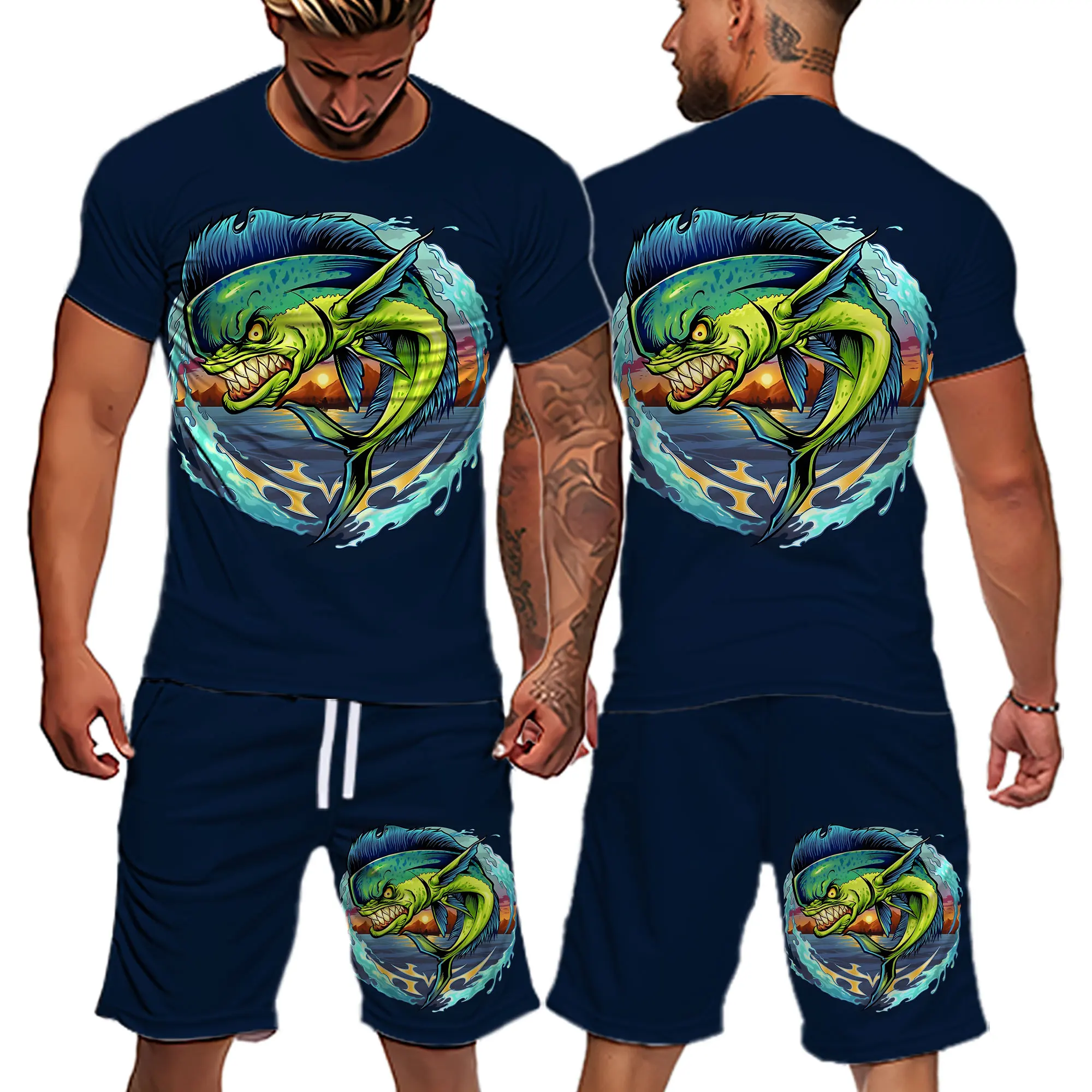 Drop Shipping Wholesale Men's Sets T-Shirts Shorts 2 Pcs Suit