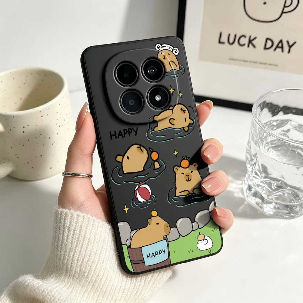 Cute Cartoon Capybara Black Soft Cover Phone Case